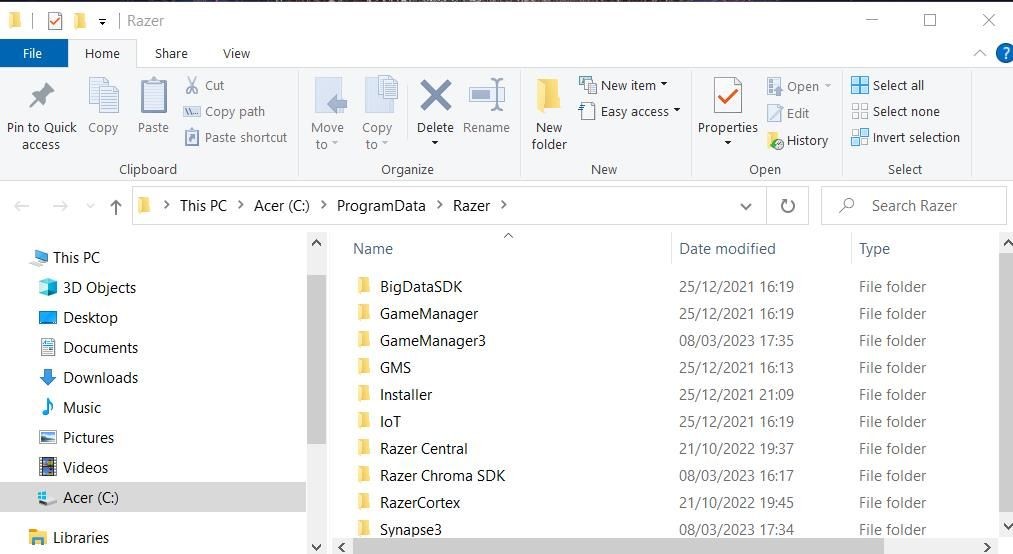 Thư mục ProgramData &gt; Razer