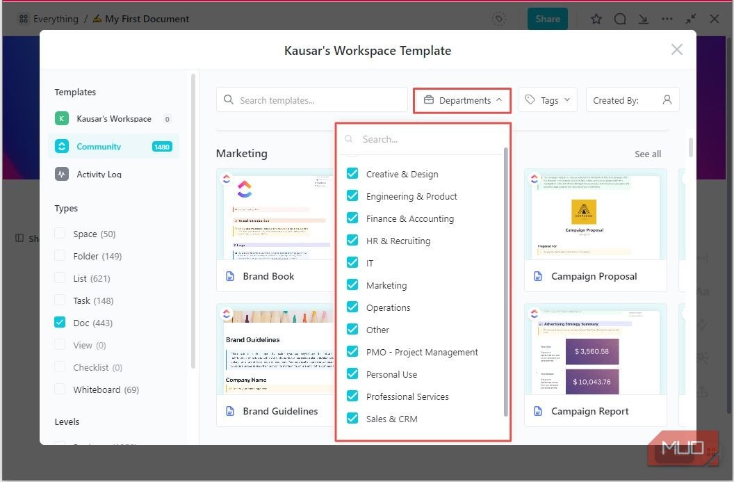 Thư viện mẫu ClickUp Docs