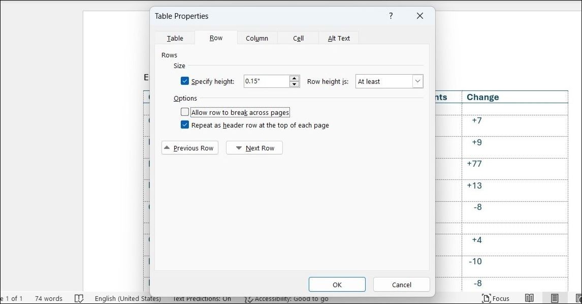 Thuộc Tính Bảng trong Microsoft Word