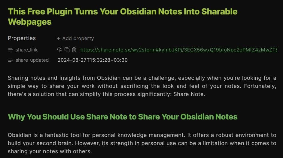 Thuộc tính chia sẻ cho một ghi chú trong Obsidian