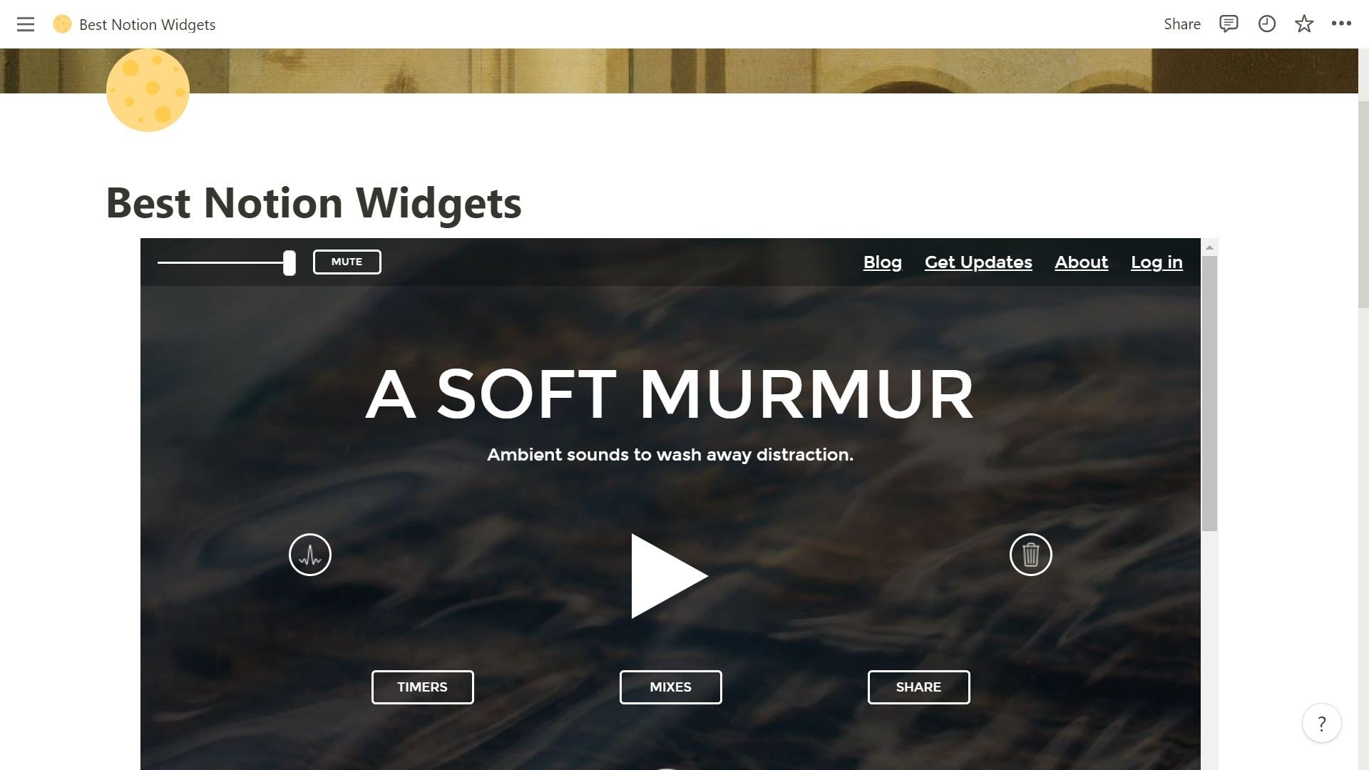 Tiện ích âm thanh môi trường A Soft Murmur trên Notion