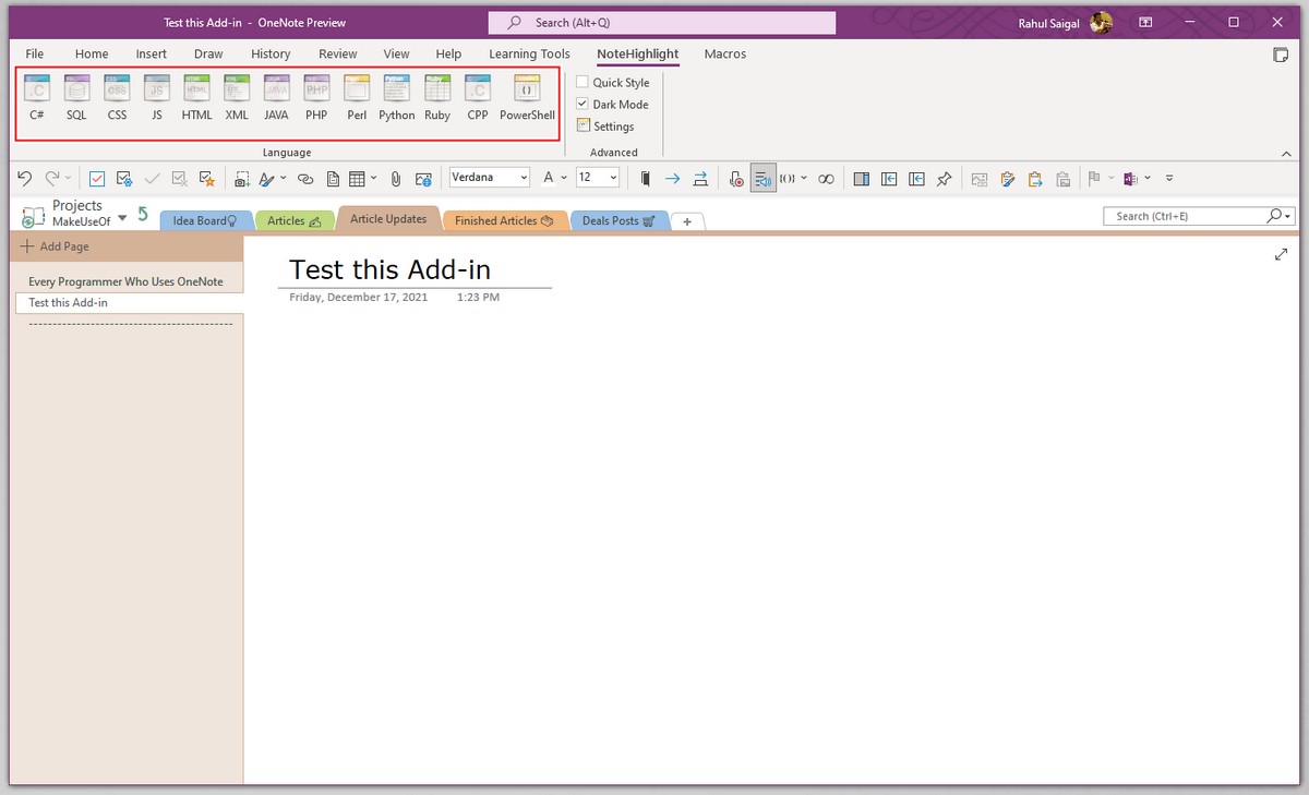 Tiện ích bổ sung NoteHighlight trong OneNote
