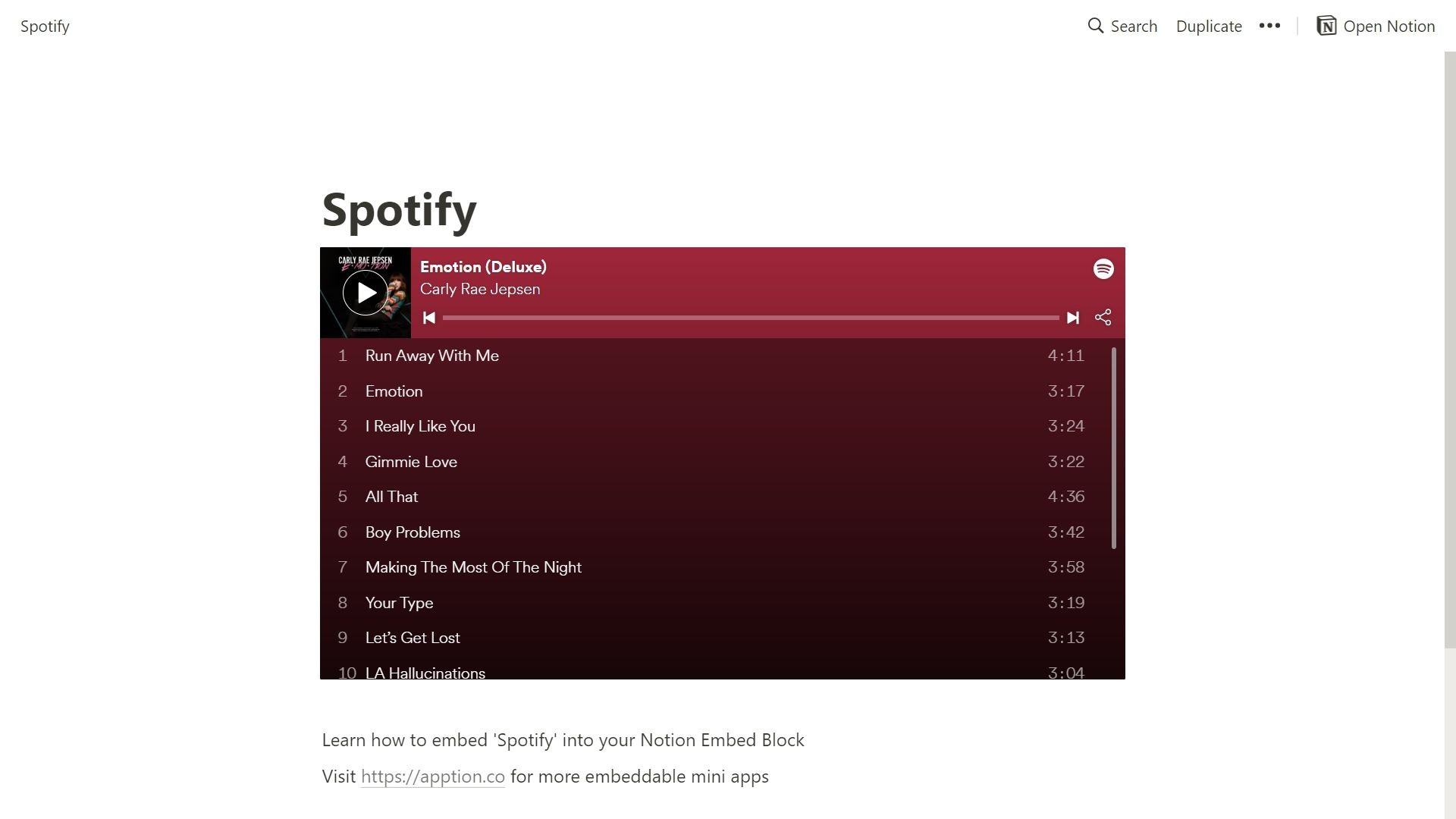 Tiện ích Spotify trên Notion