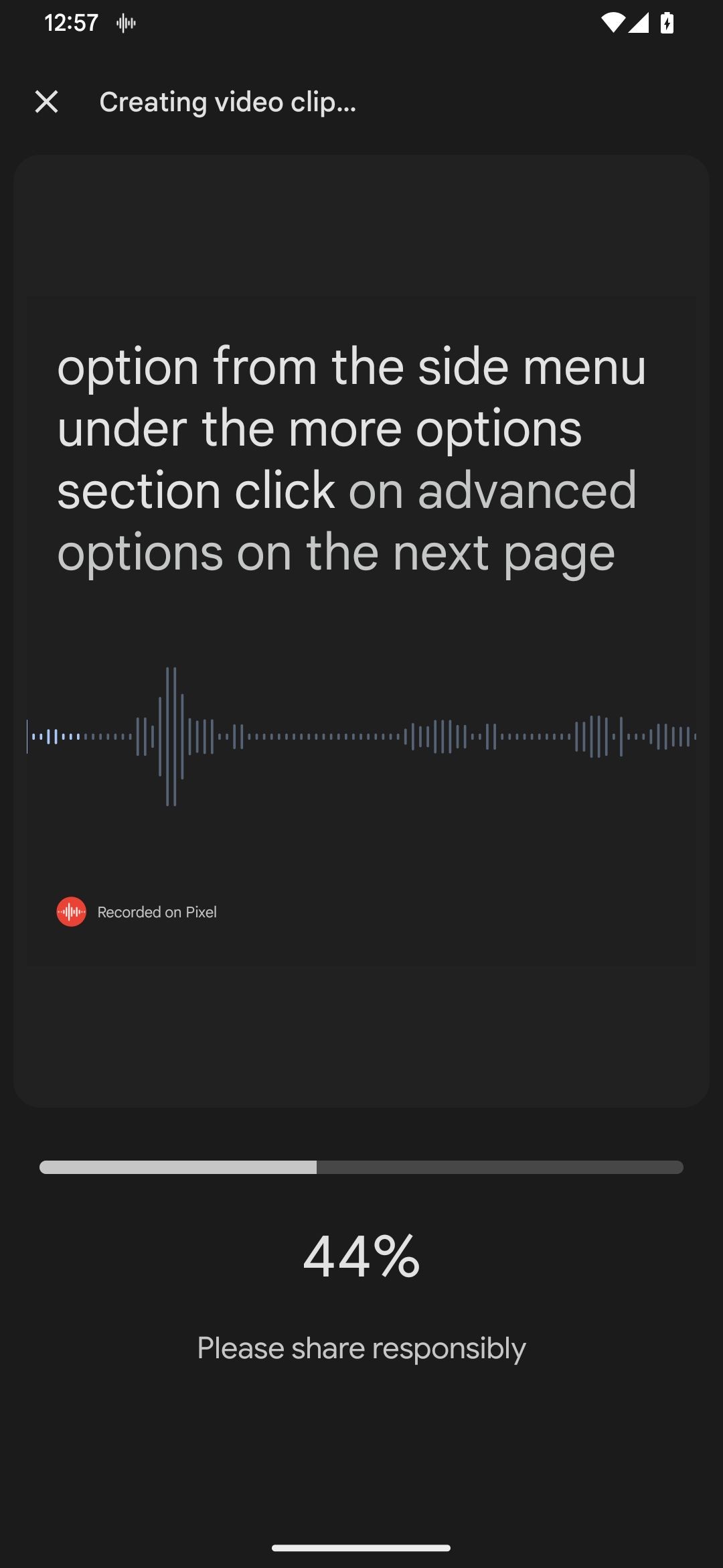 Tiến trình tạo đoạn video của Google Recorder