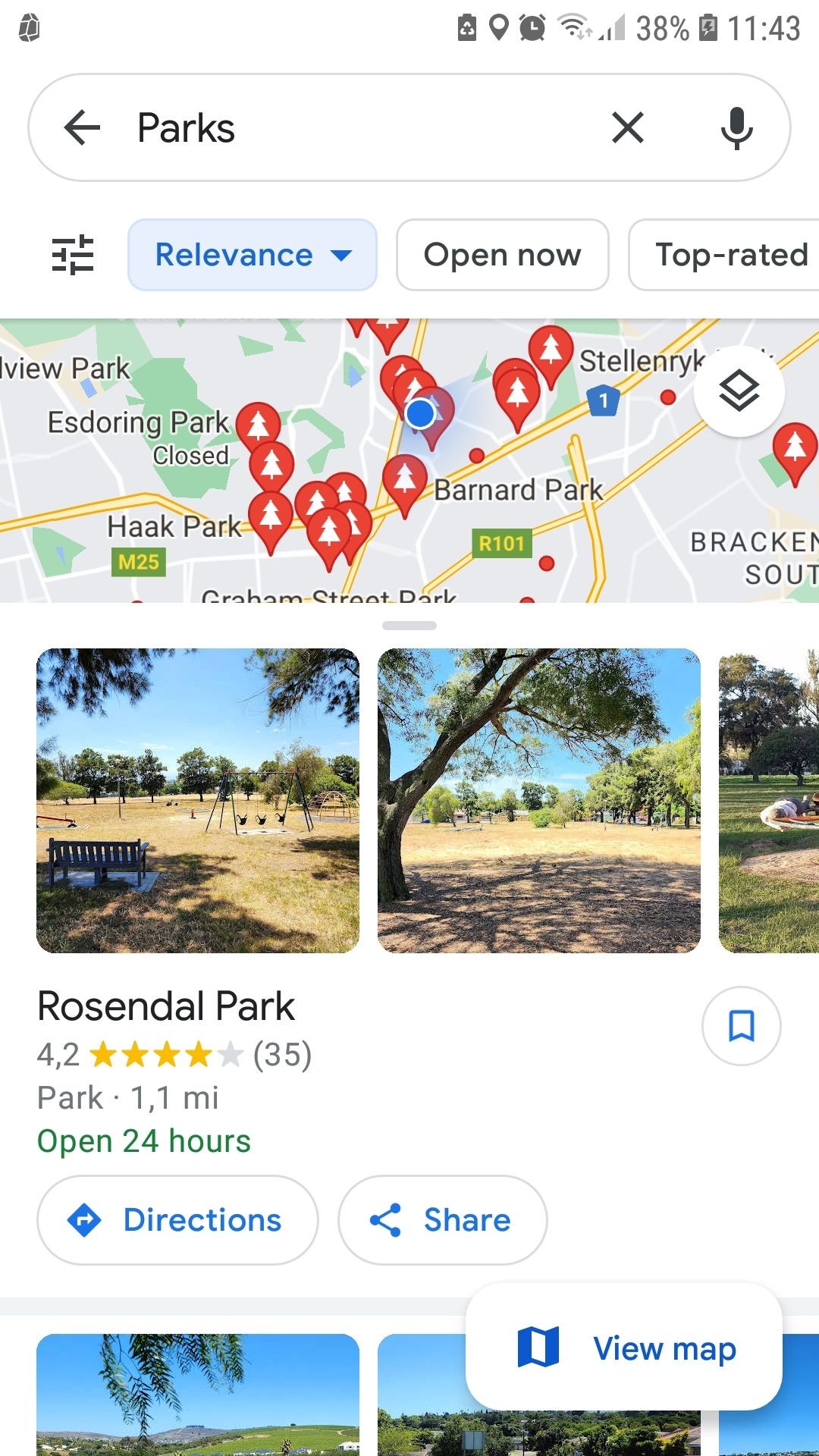 Tìm kiếm công viên gần đó trên Google Maps
