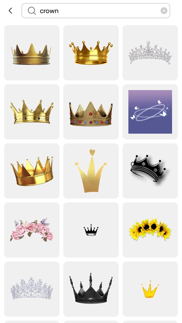 Tìm kiếm sticker vương miện trong Picsart
