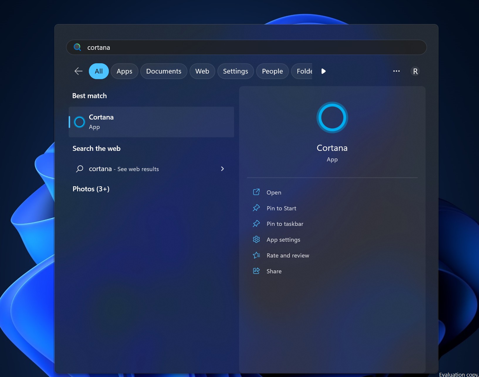 Tìm kiếm ứng dụng Cortana qua biểu tượng Start