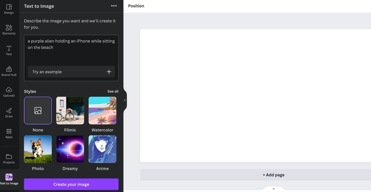 Tính năng Text to Image của Canva mở
