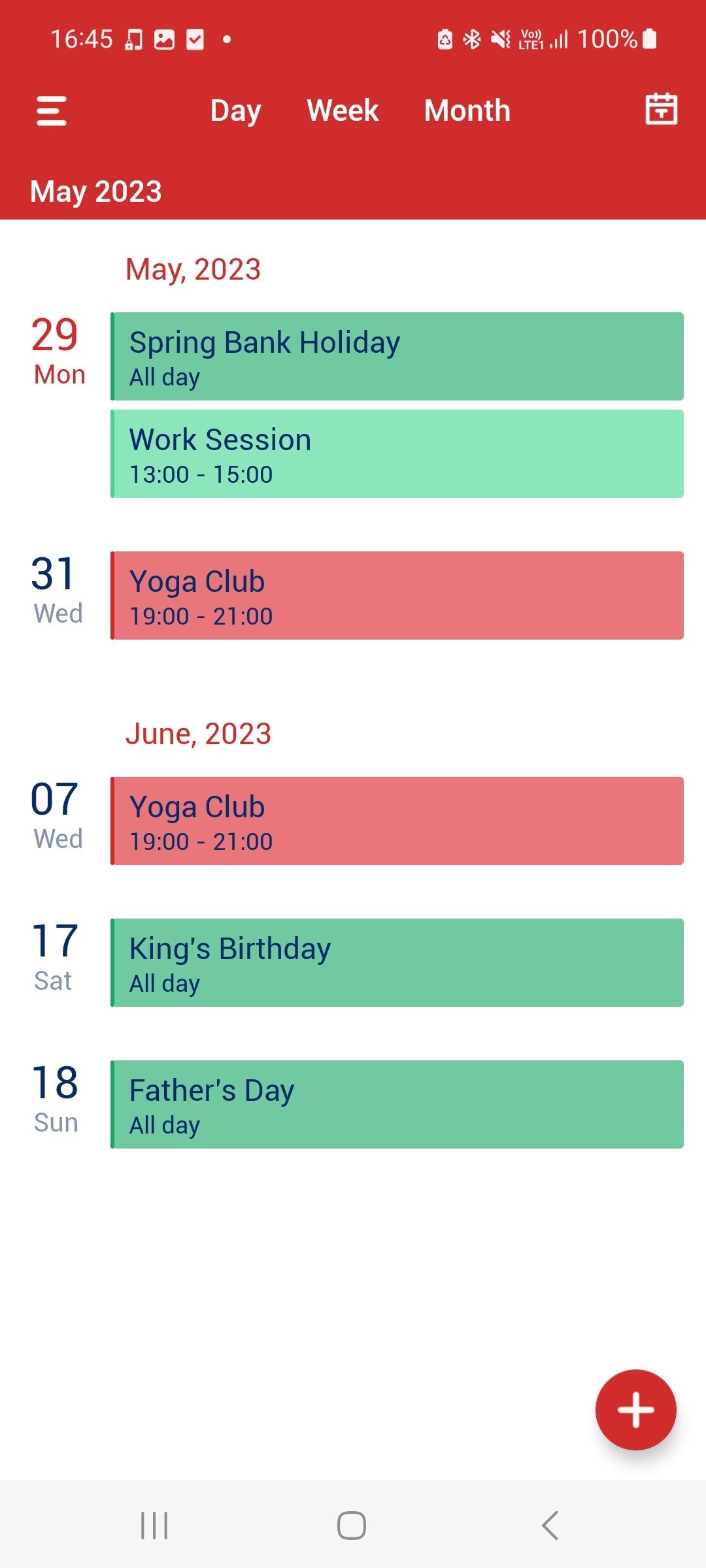 Tiny Calendar outline of schedule