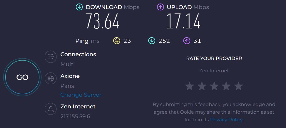 Tốc độ kết nối khi xem phim trên YouTube với VPN trả phí của Tunnelbear