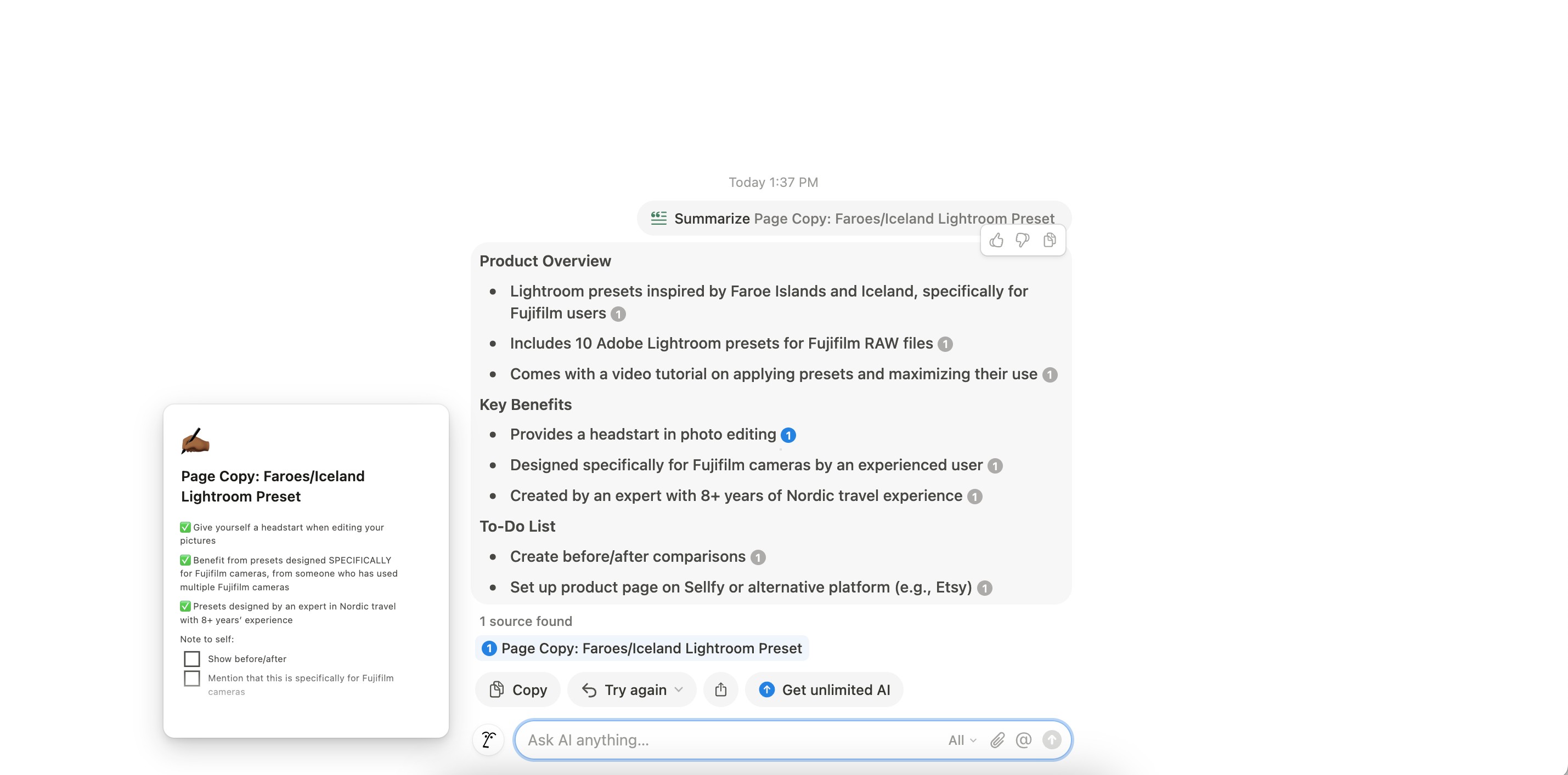 Tóm tắt và các điểm có thể mở rộng trong Notion AI
