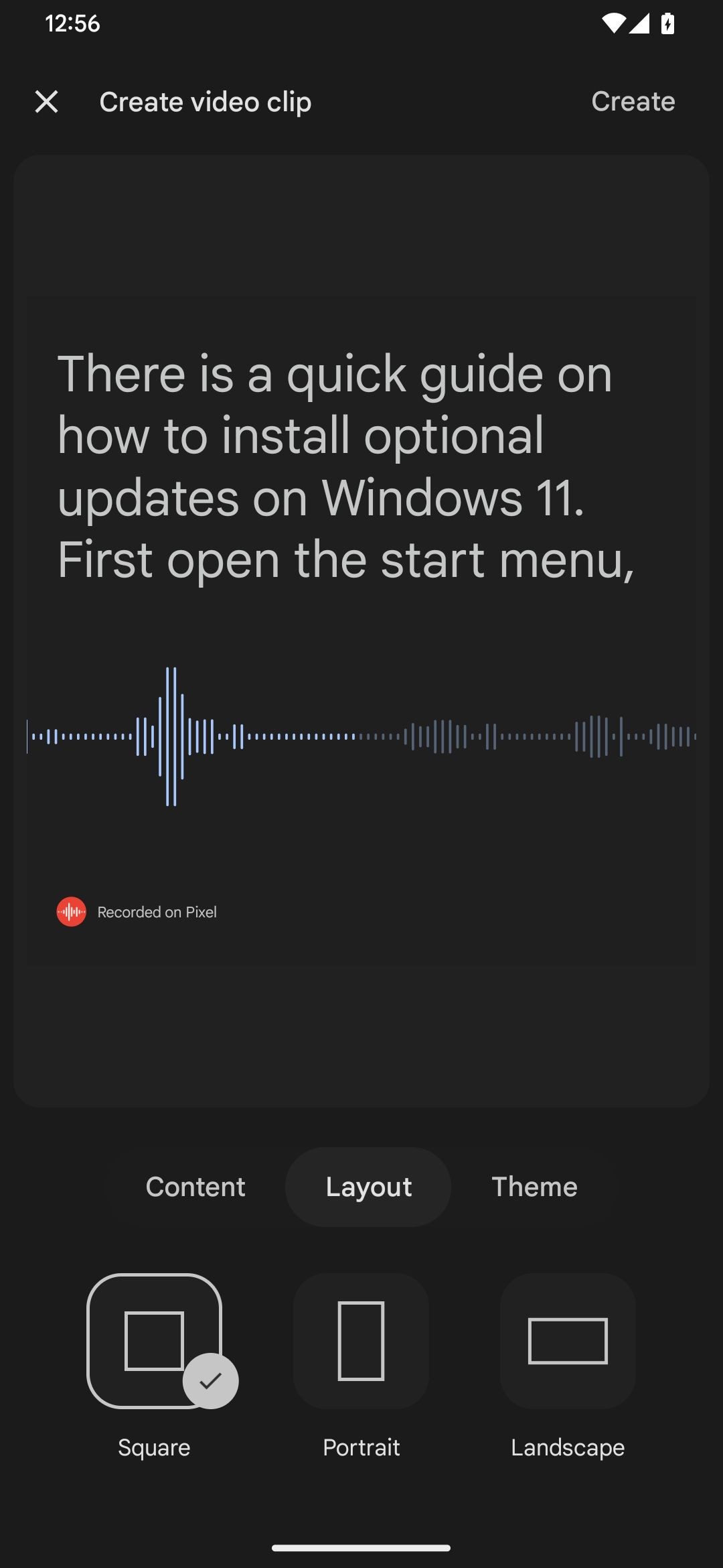 Trang bố cục video của Google Recorder