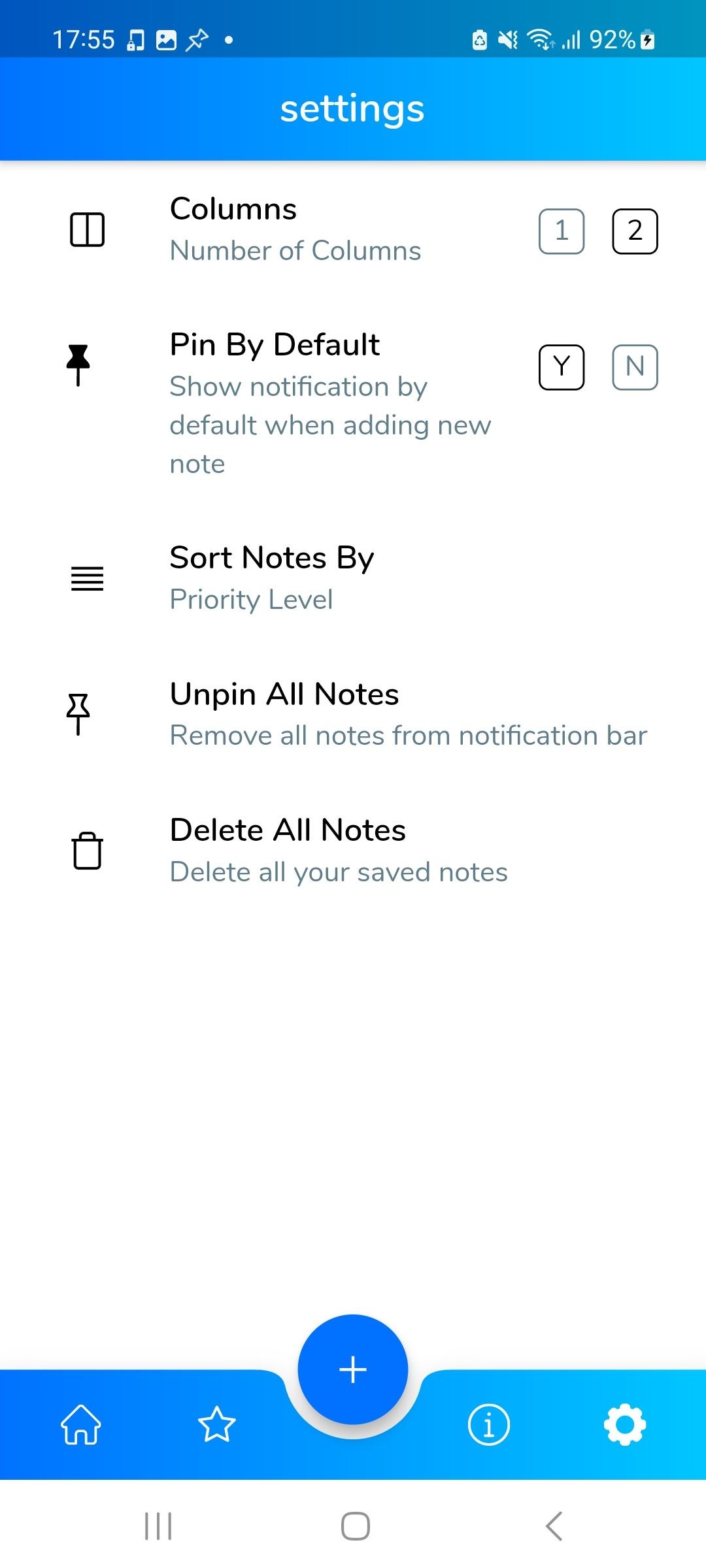 Trang cài đặt của Notepin