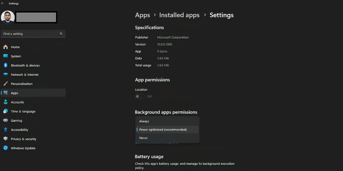 Trang cài đặt ứng dụng nâng cao trong ứng dụng Cài đặt Windows 11