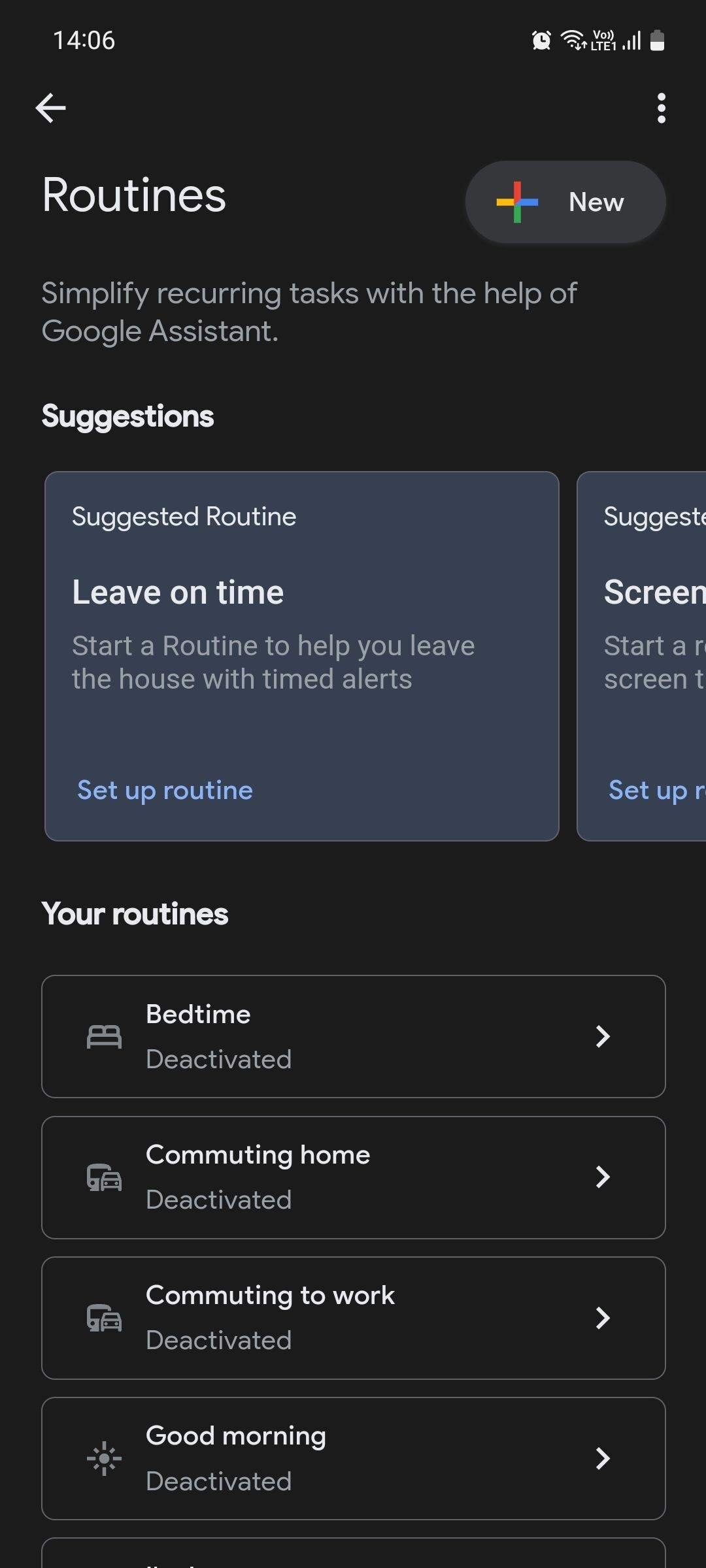 Trang chính của Google Assistant Routines