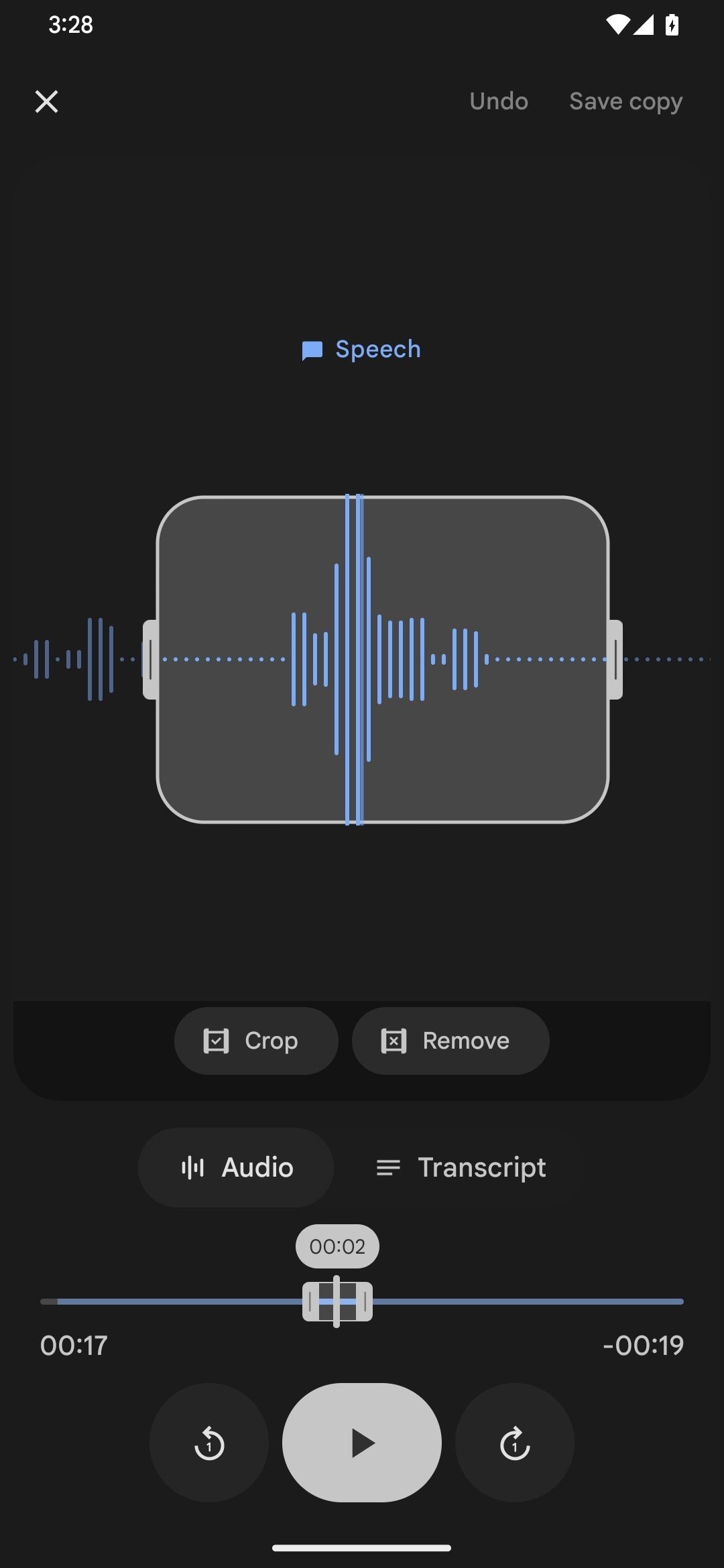 Trang chỉnh sửa âm thanh của Google Recorder