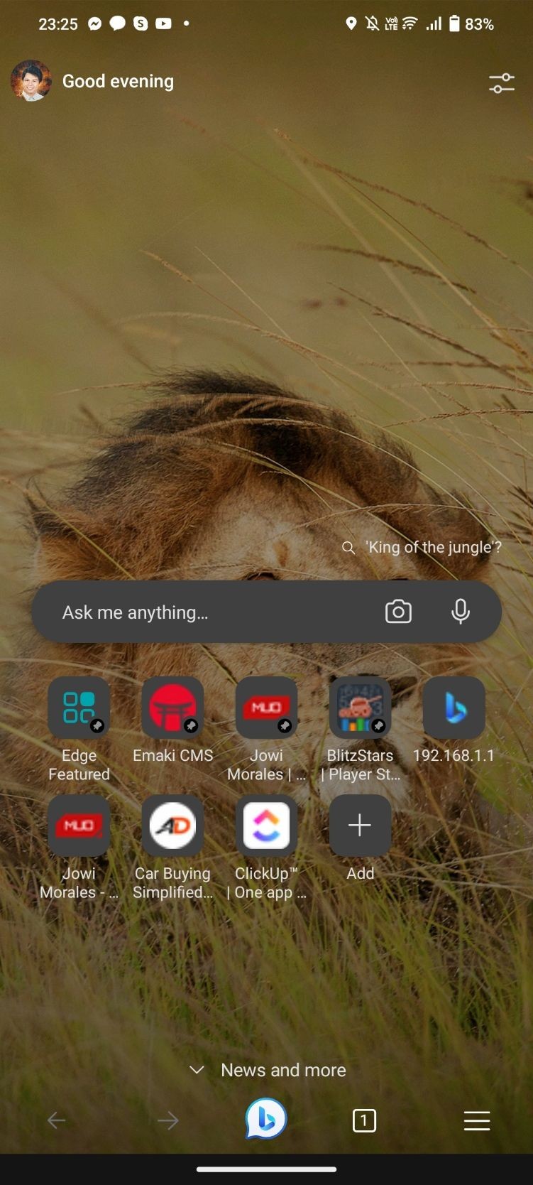 Trang chủ Bing trên điện thoại Android