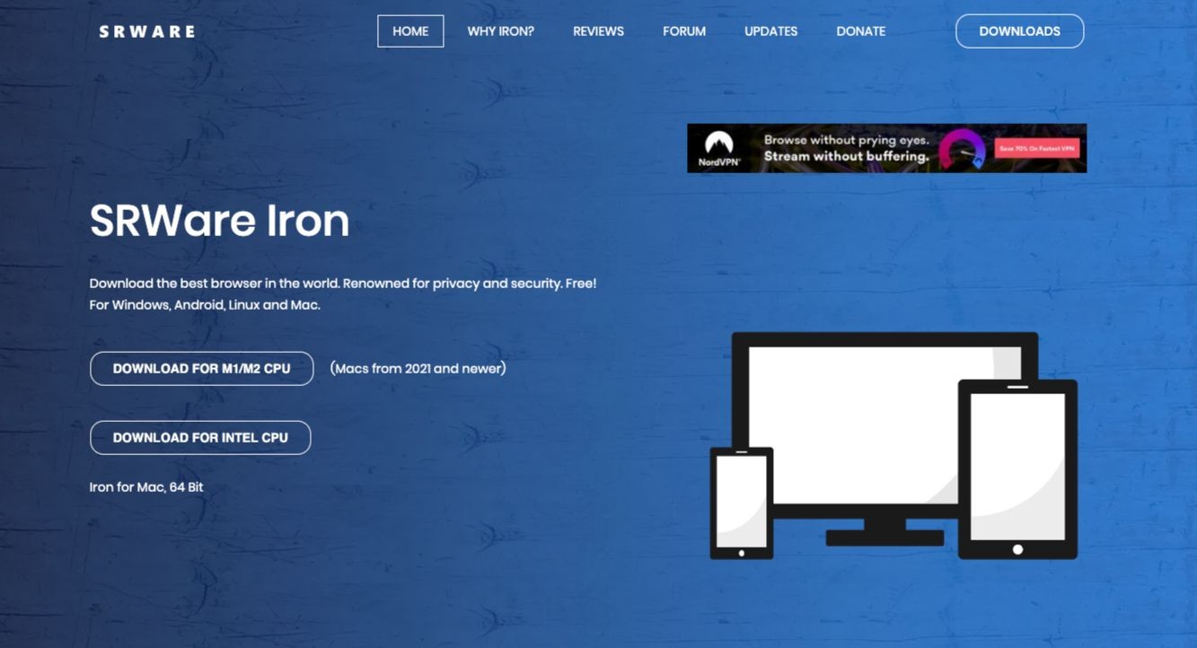 Trang chủ của trang web SRWare Iron