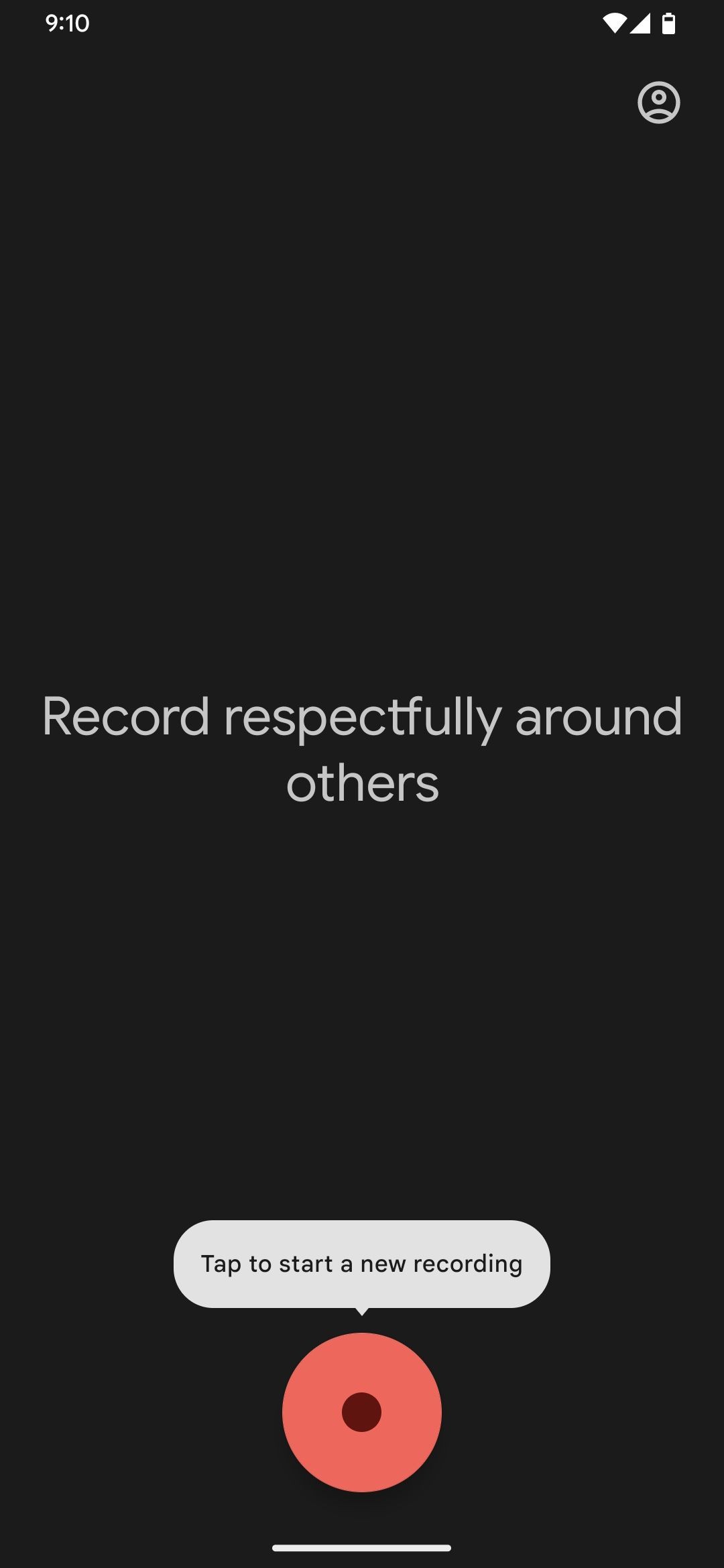 Trang chủ của ứng dụng Google Recorder