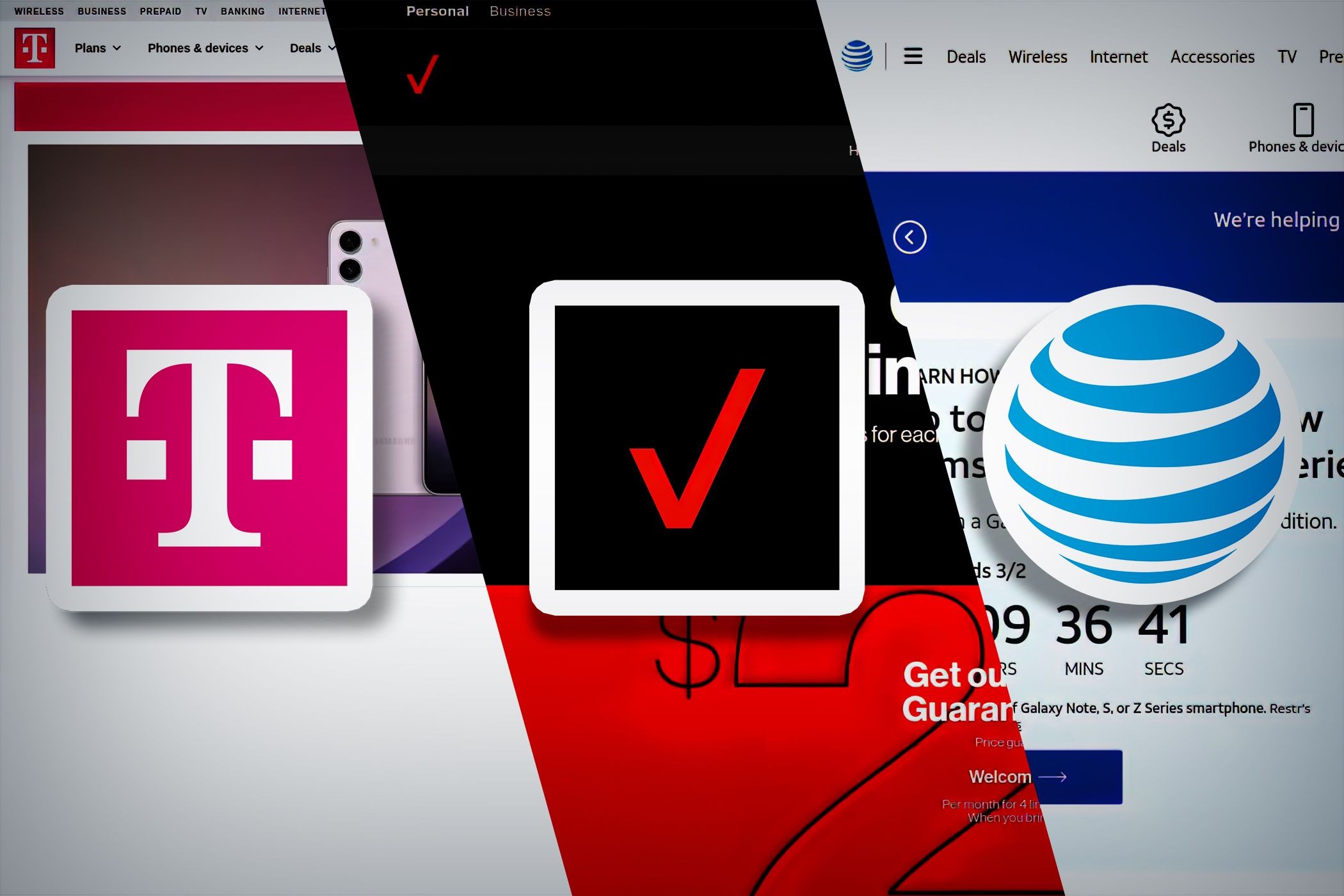 Trang chủ của Verizon, AT&amp;T, và T-Mobile