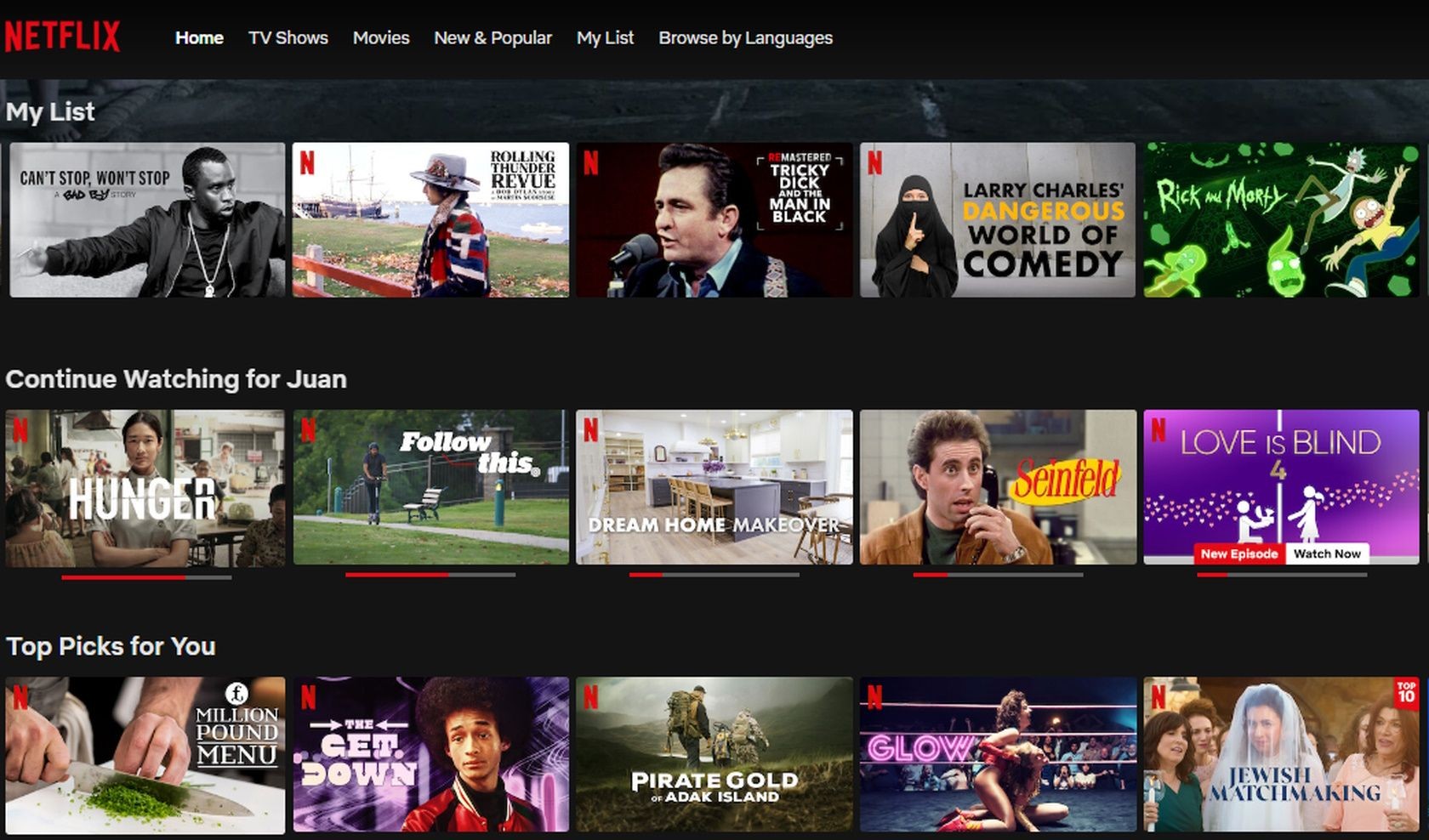Trang chủ dịch vụ phát trực tuyến Netflix
