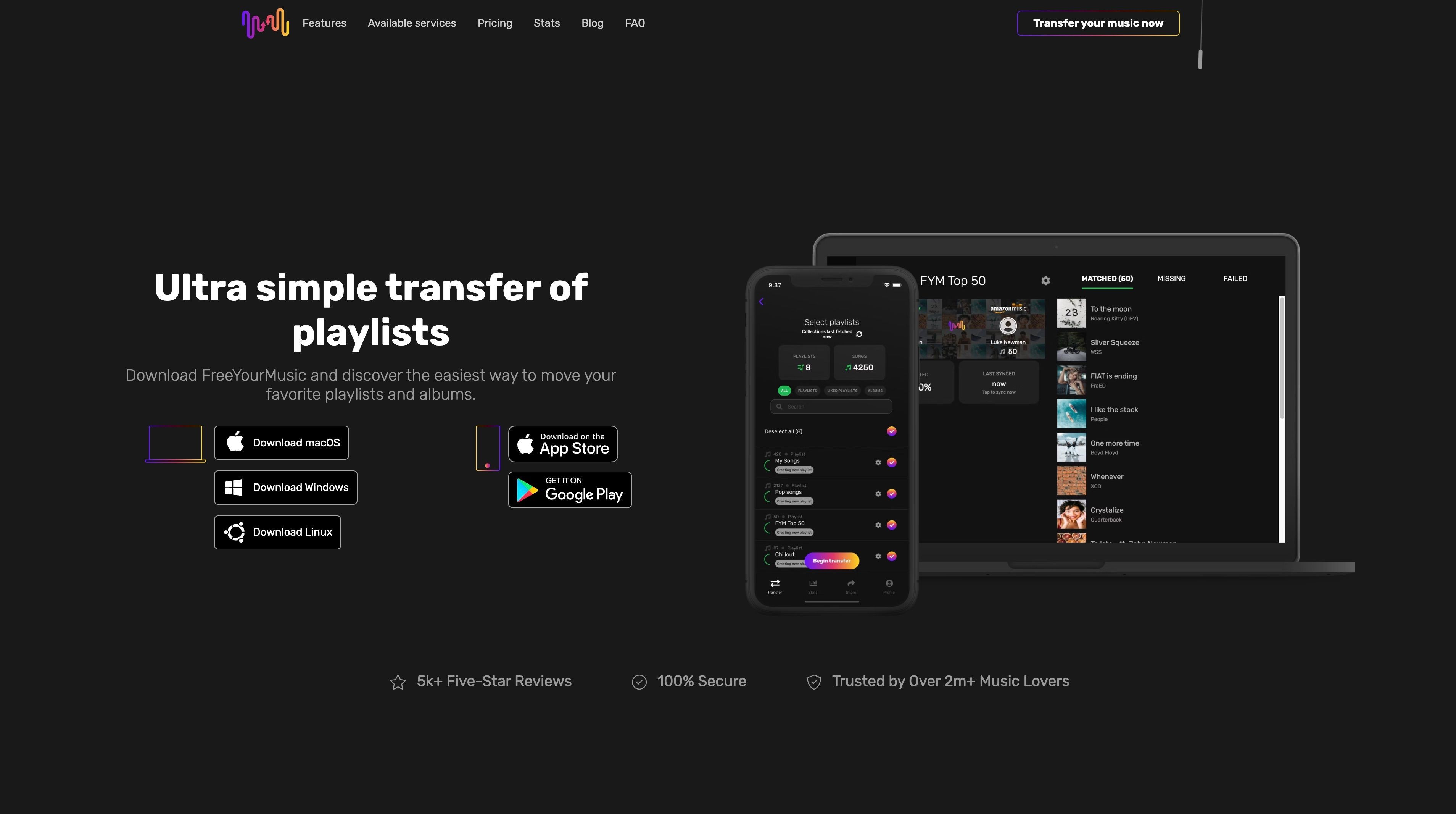 Trang chủ Free Your Music với các tùy chọn chuyển danh sách phát