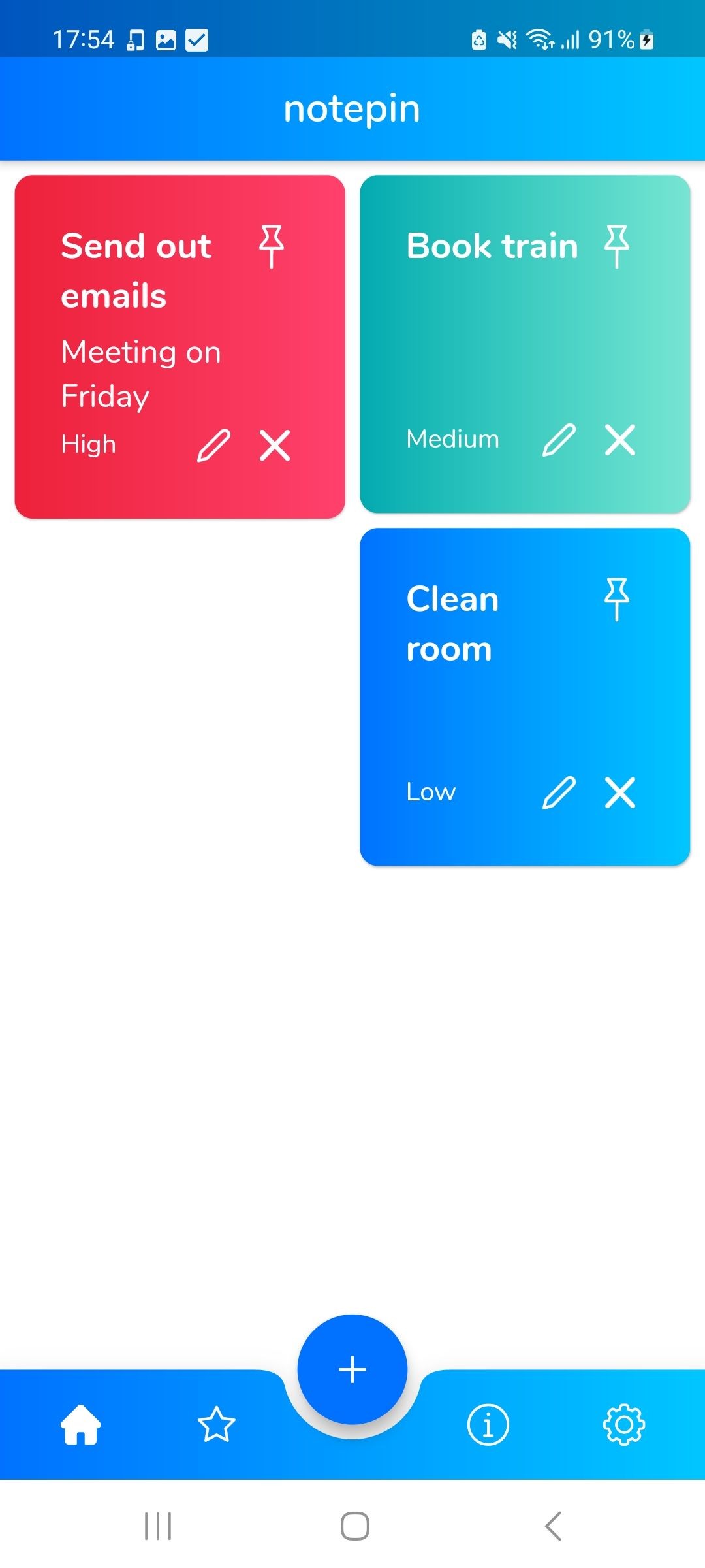 Trang chủ Notepin với các ghi chú ghim