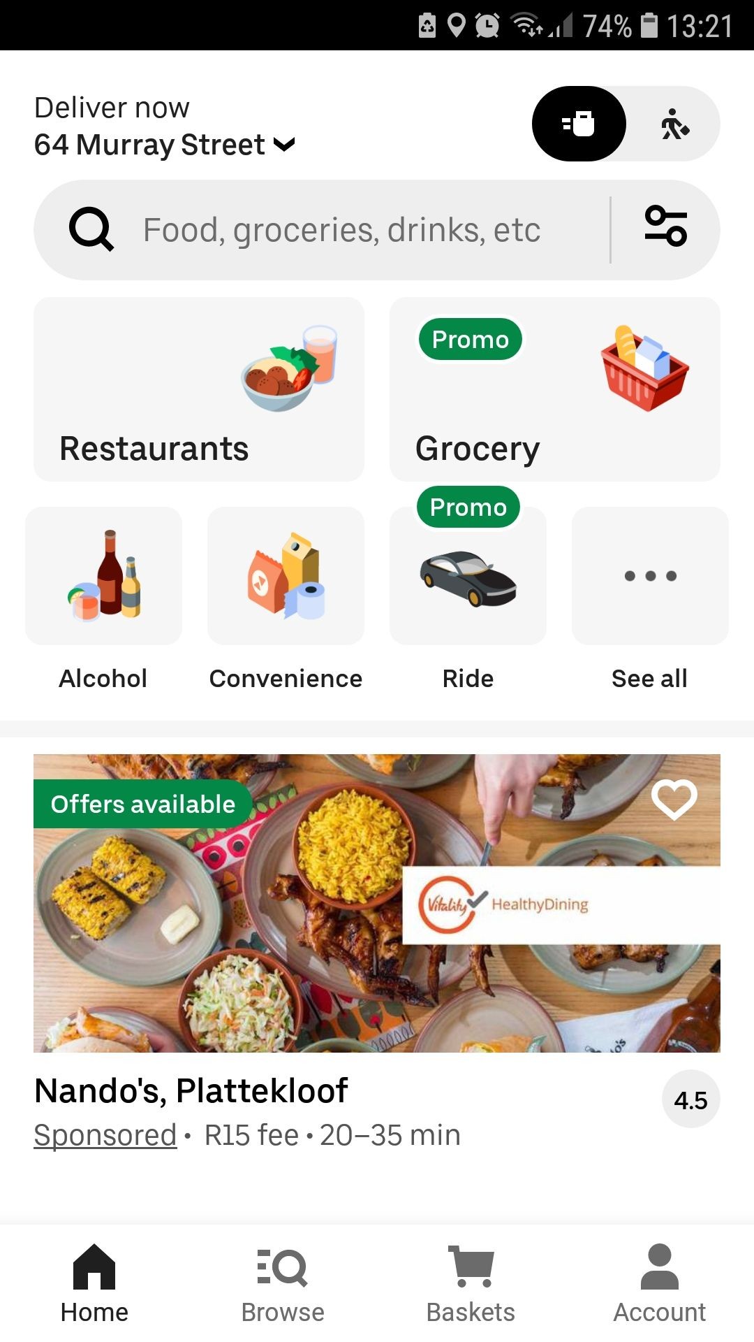 Trang chủ ứng dụng giao hàng Uber Eats