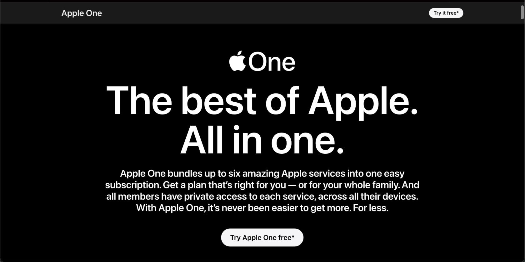 Trang cung cấp thử nghiệm miễn phí Apple One