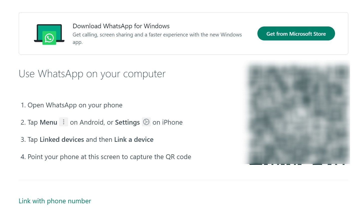 Trang đăng nhập WhatsApp Web hiển thị mã QR để quét.