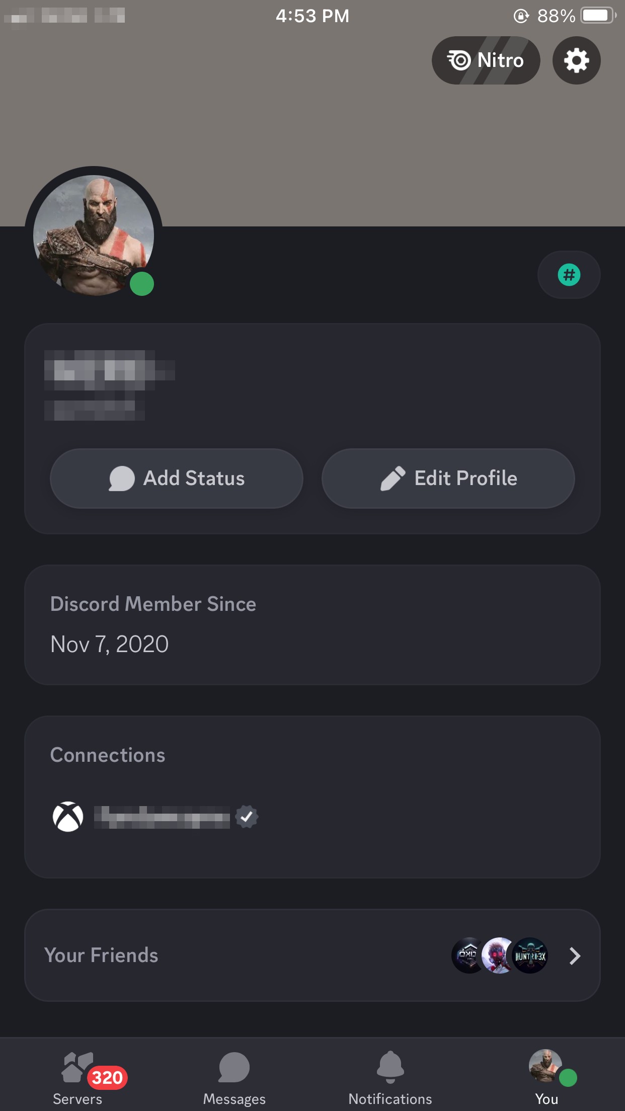 Trang hồ sơ trên ứng dụng Discord cho iPhone.