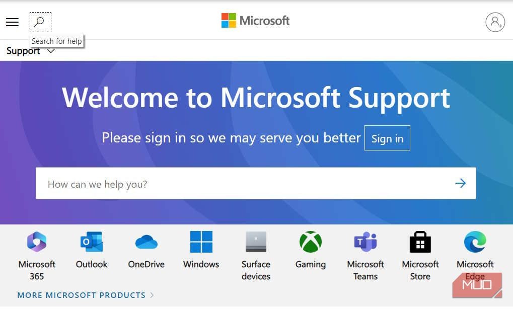 Trang hỗ trợ của Microsoft