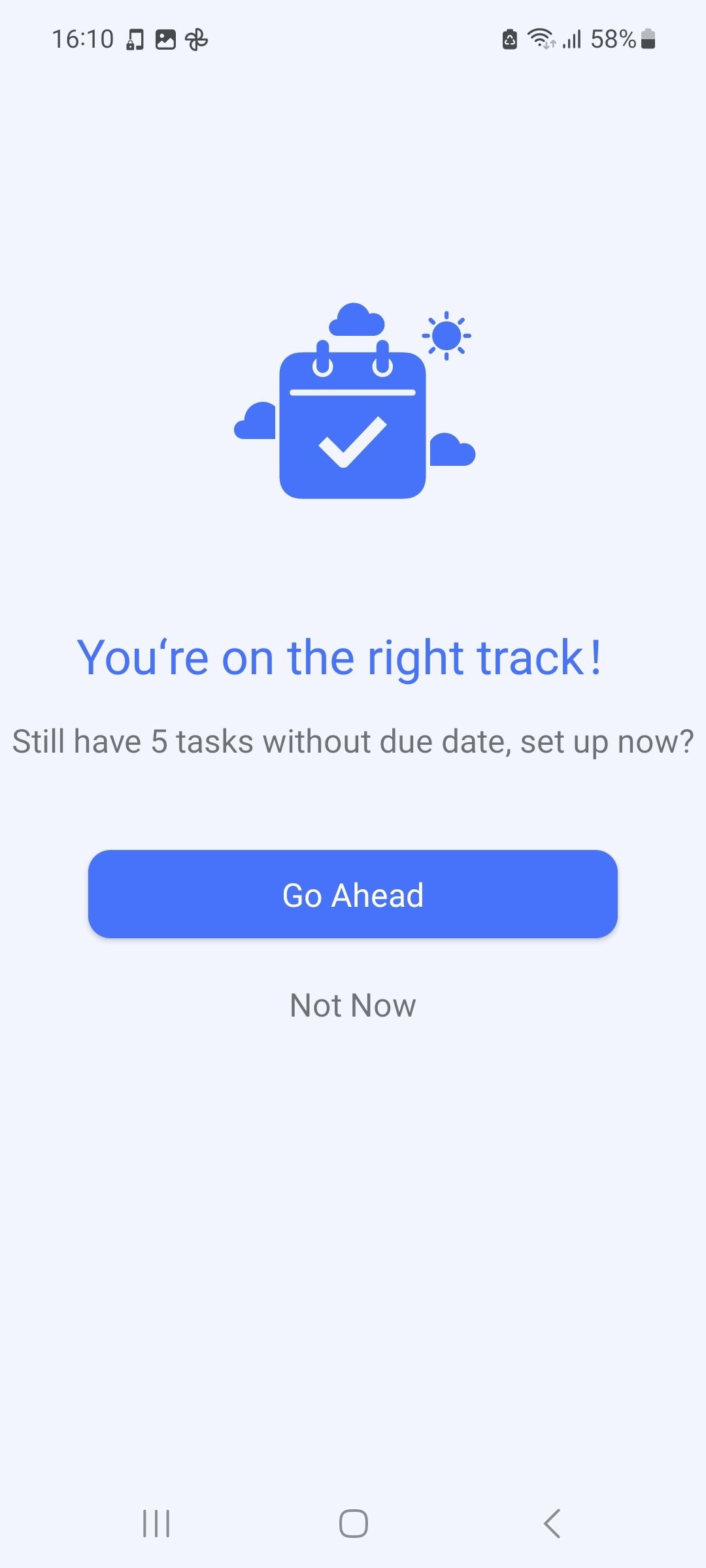 Trang hoàn thành Kế Hoạch Ngày của TickTick