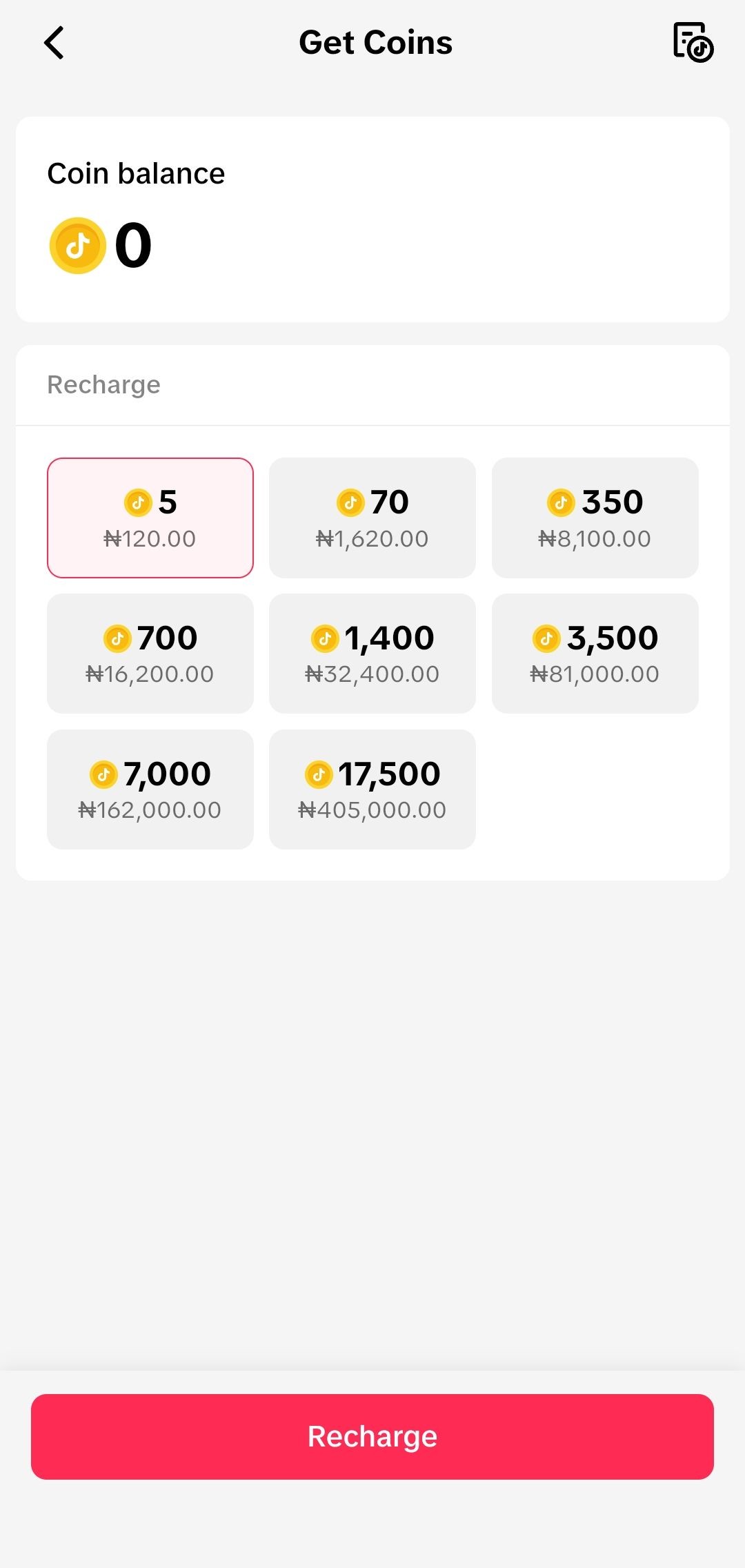Trang mua coins trên TikTok