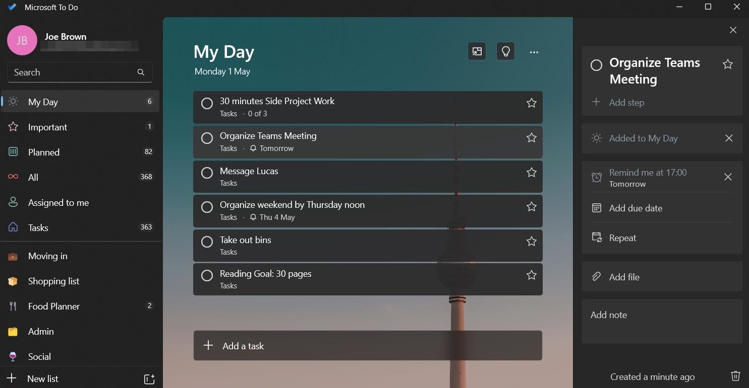 Trang My Day của Microsoft To Do