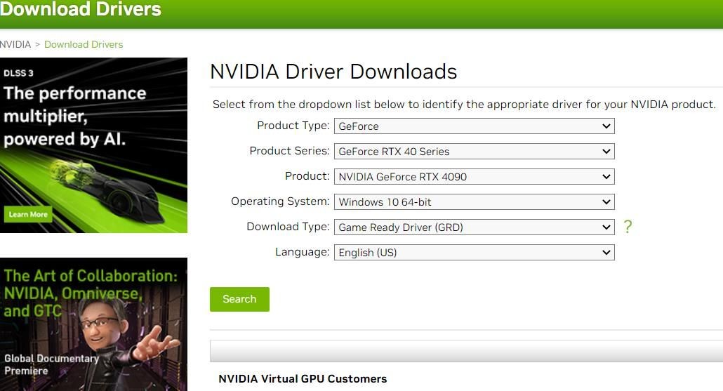 Trang tải xuống trình điều khiển NVIDIA
