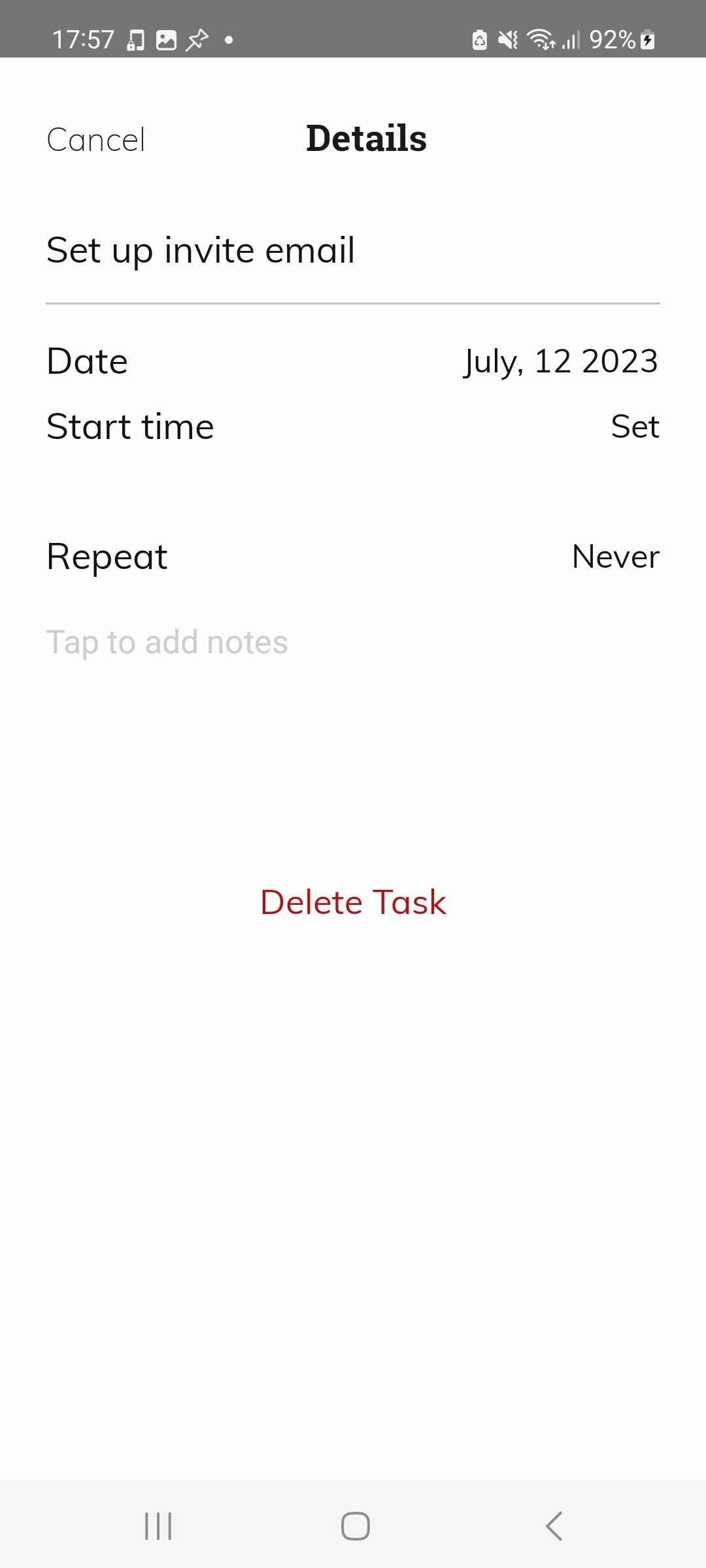 Trang thiết lập nhắc nhở trong Listberry