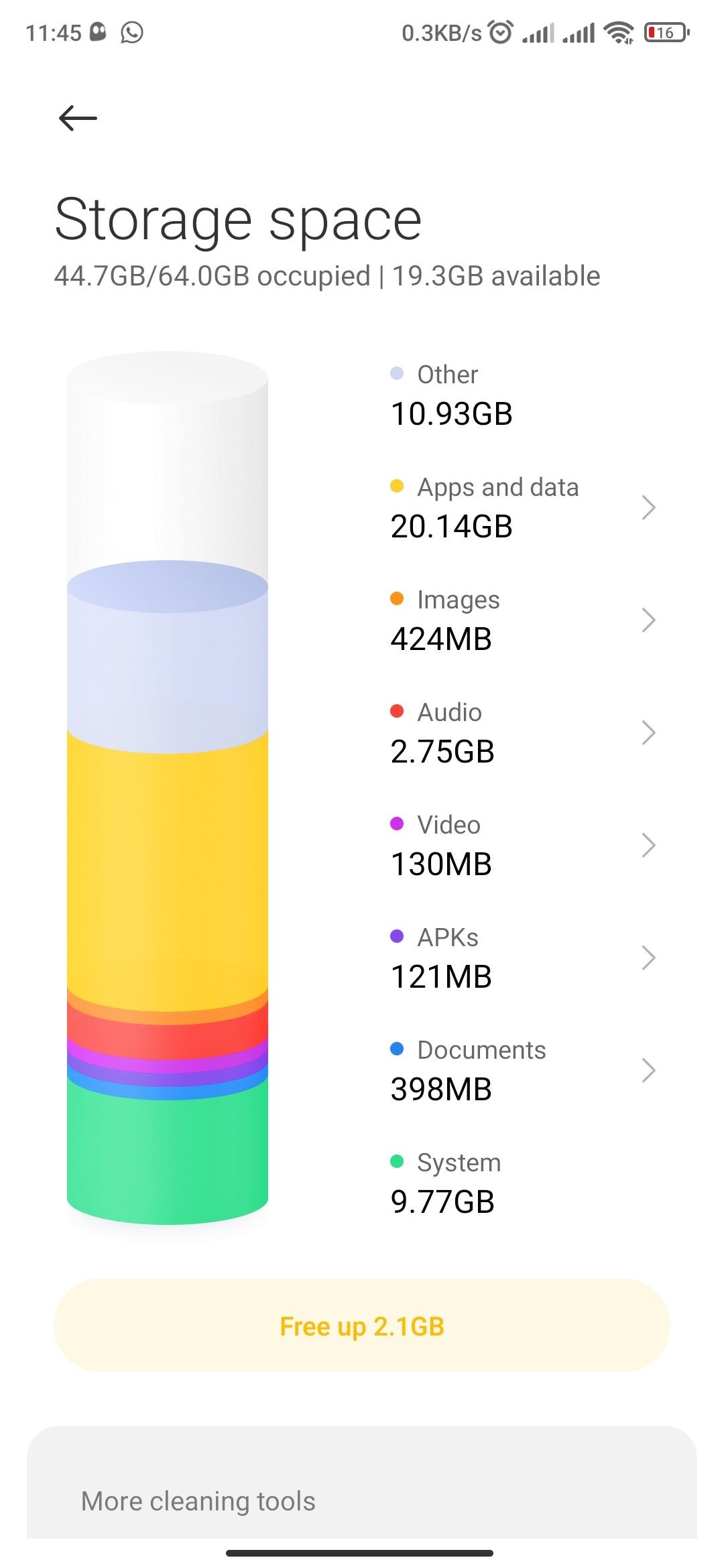Trang tổng quan Bộ nhớ trong MIUI