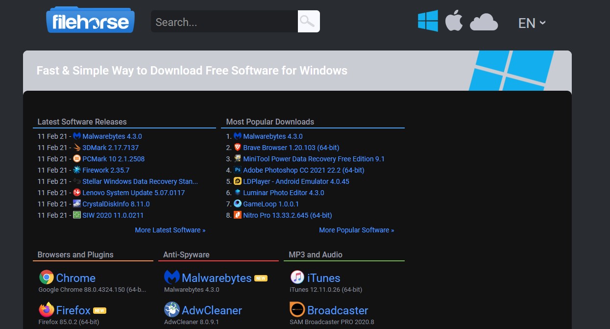 Trang web FileHorse