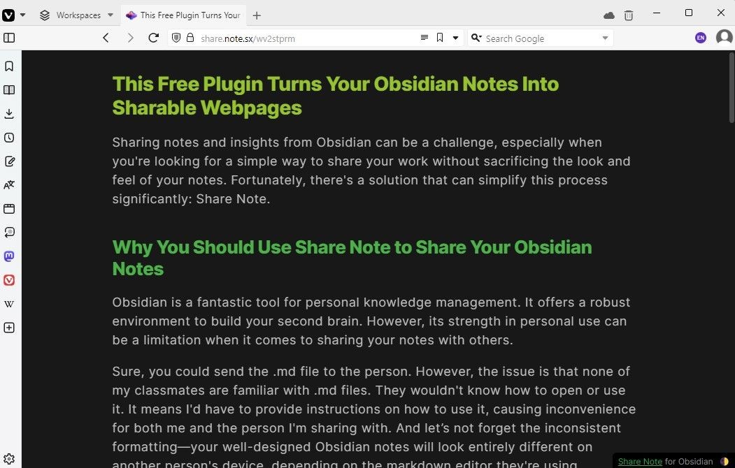 Trang web hiển thị ghi chú Obsidian đã chia sẻ
