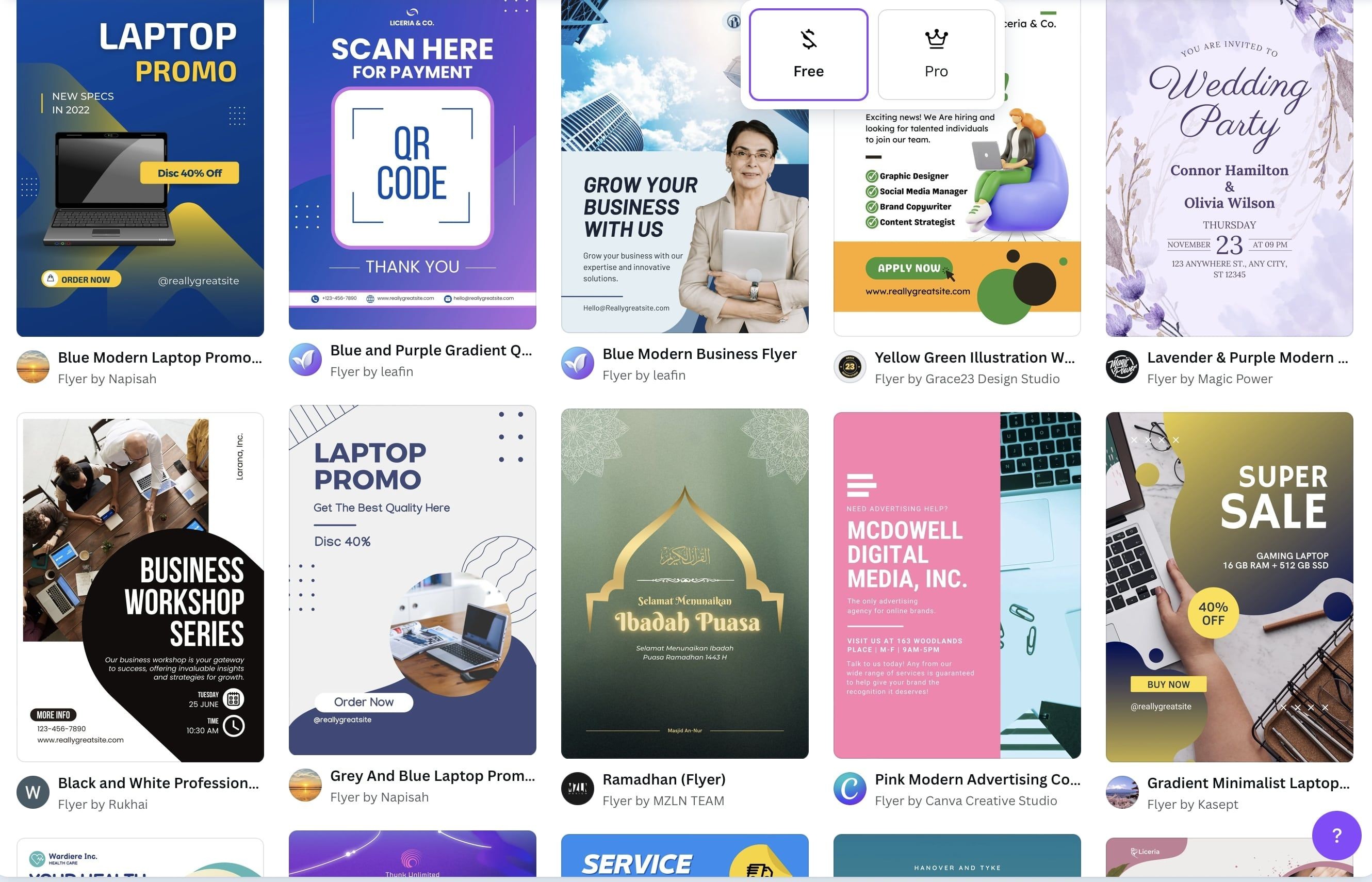 Trang web hiển thị nhiều mẫu của Canva