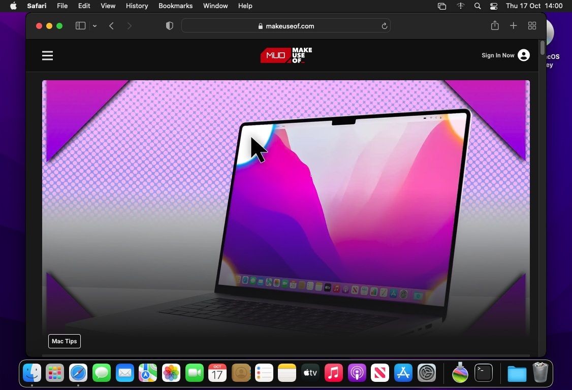Trang web MakeUseOf trên trình duyệt Safari