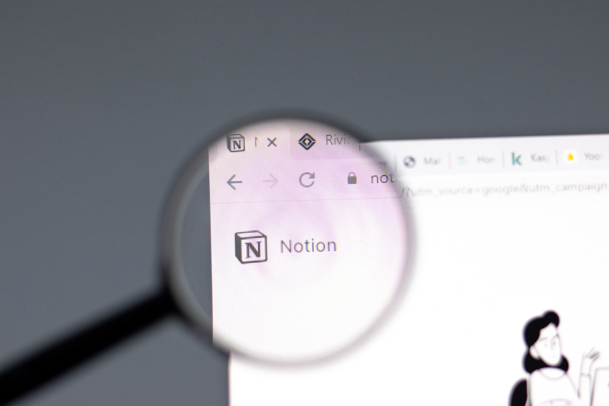 Trang web Notion trong trình duyệt với logo Notion