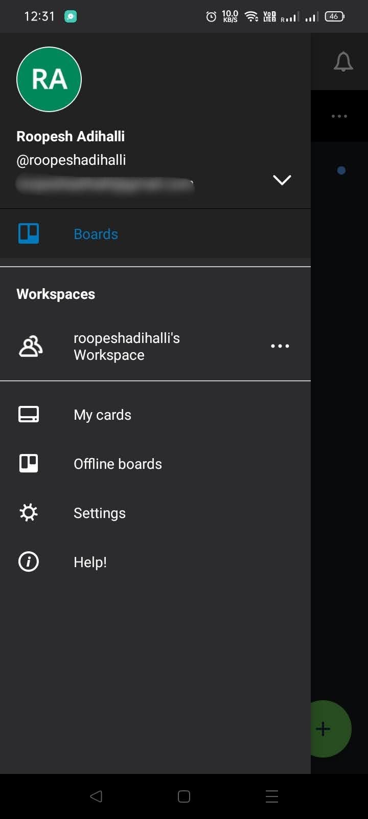 Trello menu