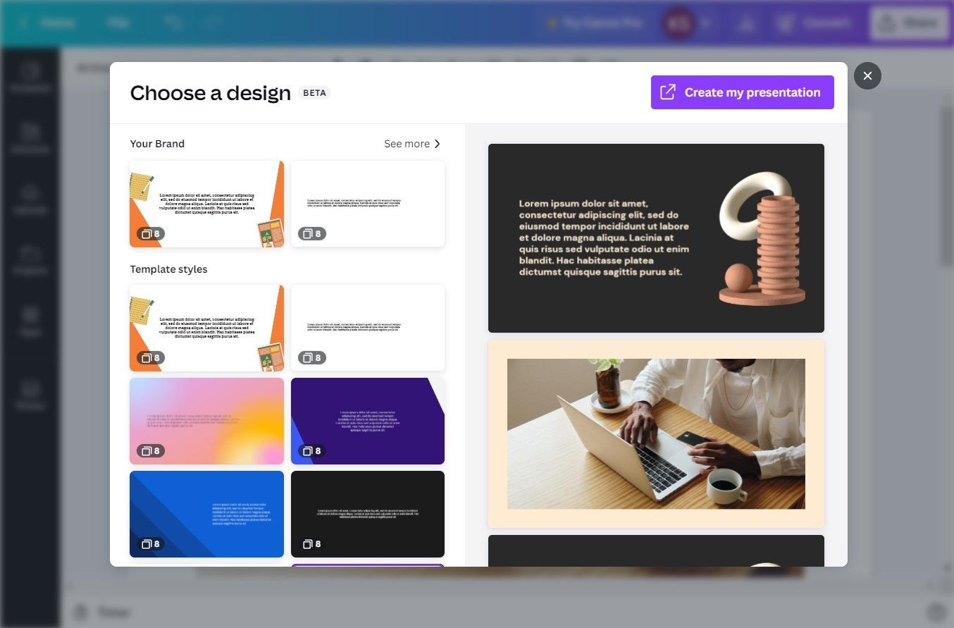 Trình bày Canva Docs