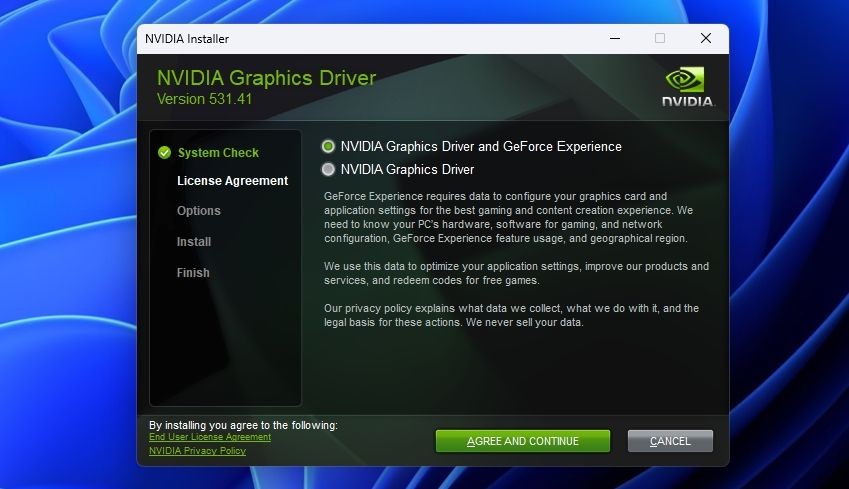 Trình cài đặt NVIDIA để cập nhật trình điều khiển đồ họa NVIDIA