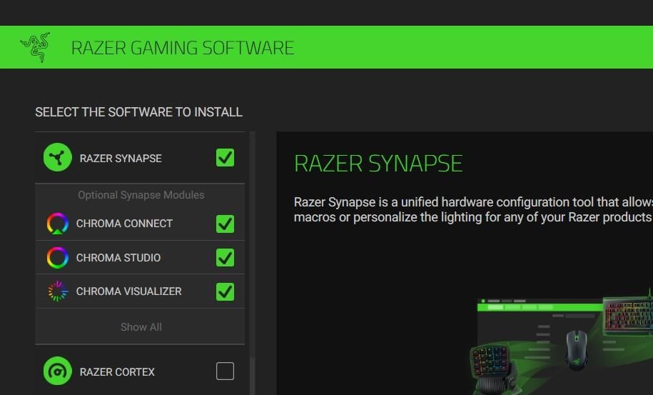 Trình cài đặt phần mềm Razer