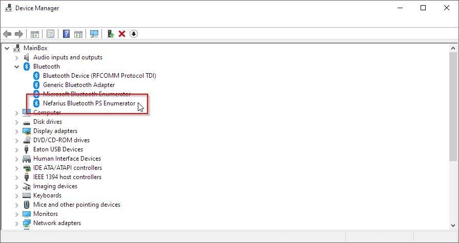 Trình điều khiển Bluetooth BthPS3 đã cài đặt trong Device Manager