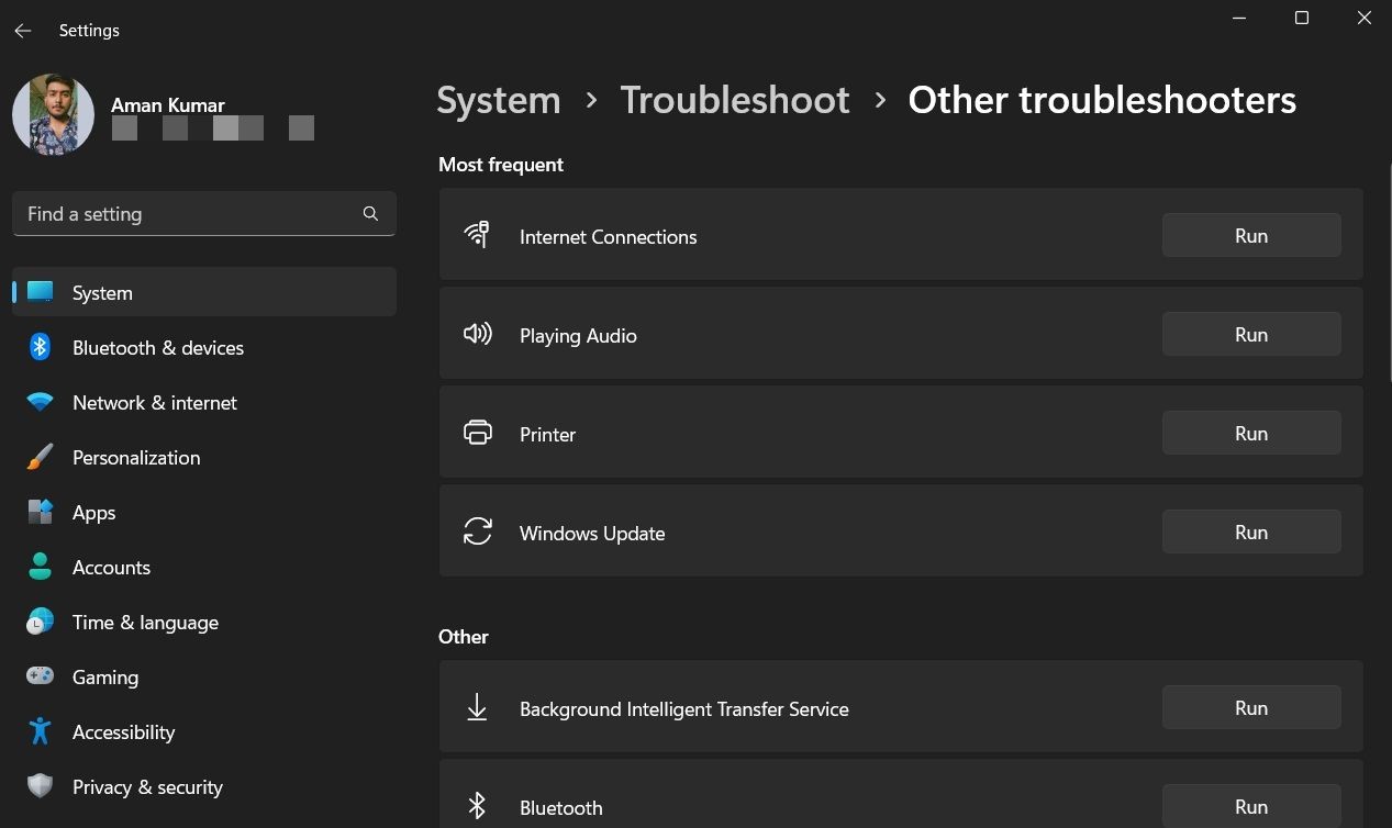 Trình khắc phục sự cố kết nối internet trong menu Settings