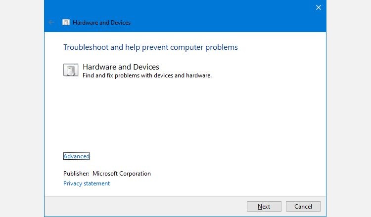 Trình khắc phục sự cố phần cứng và thiết bị trên Windows